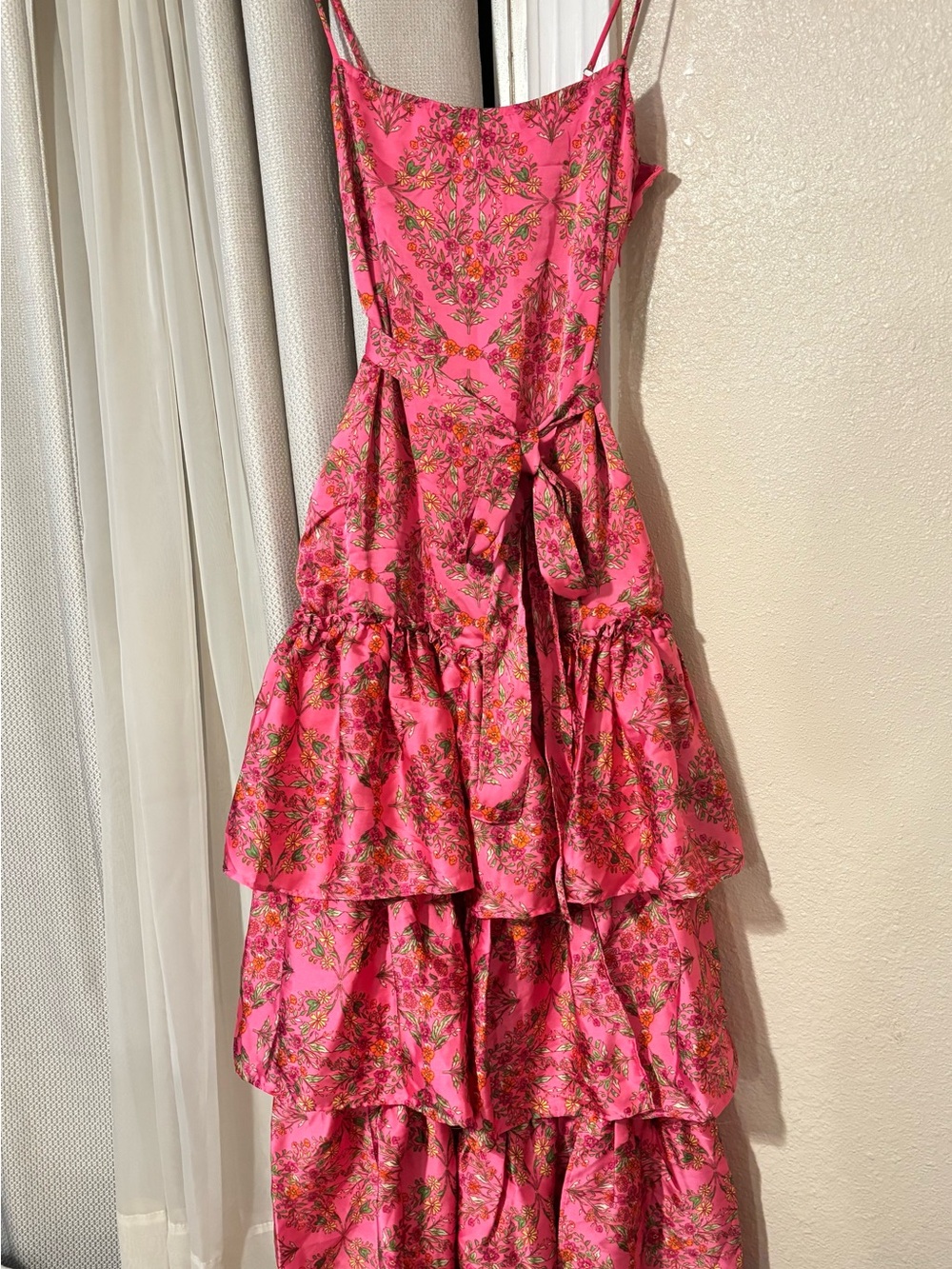 Olivaceous Pink Floral Tiered Midi Dress - Picture 2 of 8